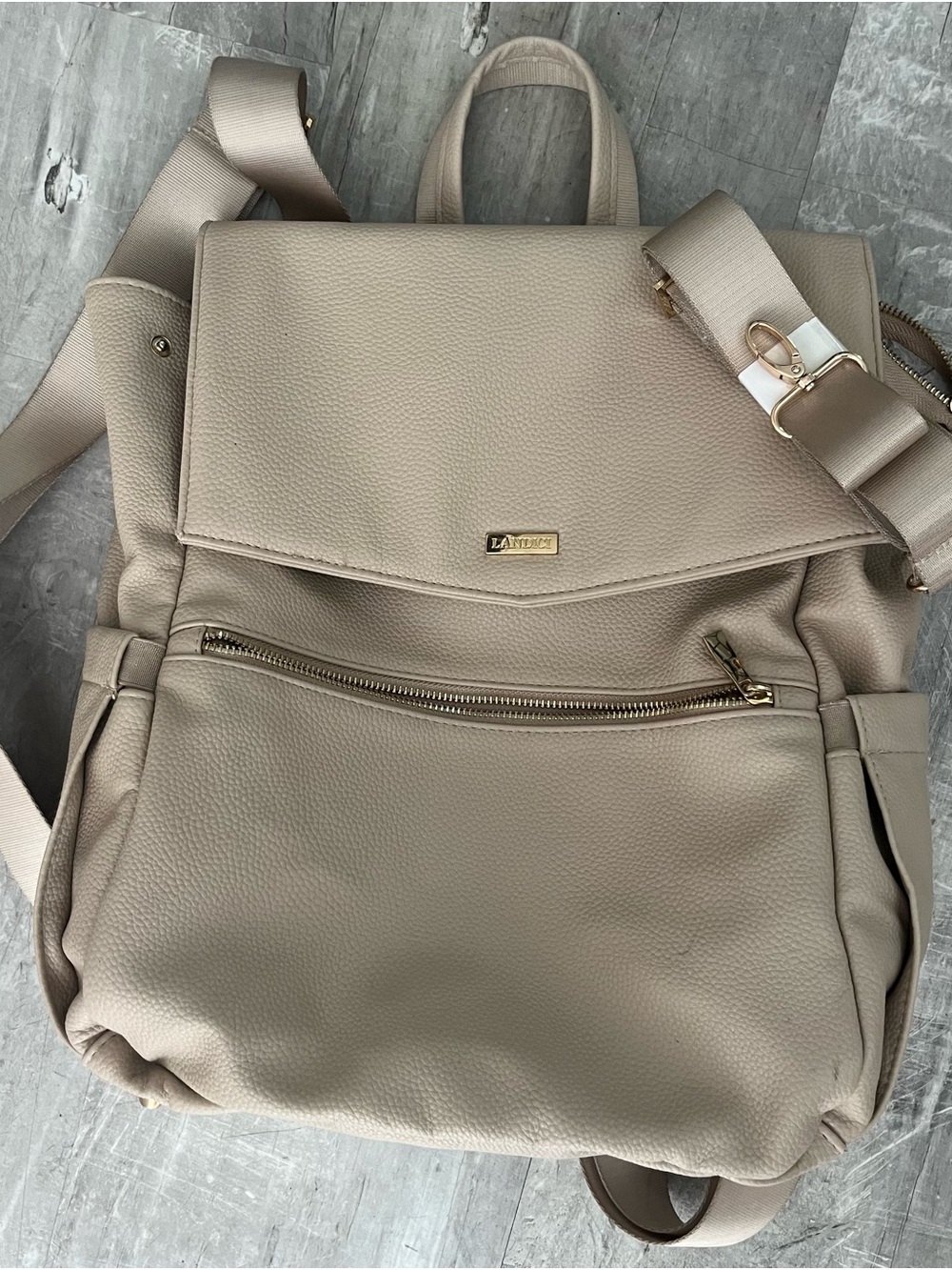 Landici maternity Beige Pebbled faux Leather Backpack Tote